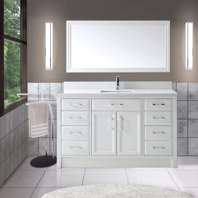 Vanity With Engineered Stone Countertop, 60 Inch Bathroom Vanity Double Sink With Toe Kick