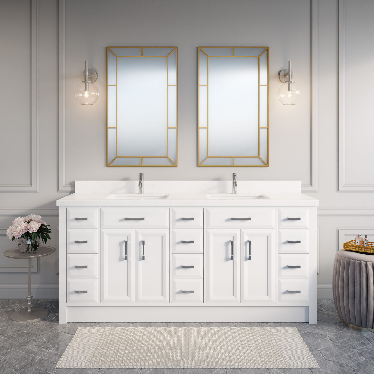 Calais 75-in Vanity With Engineered Stone Countertop - Ikou Inc.