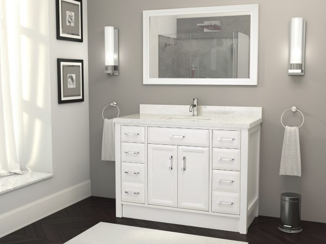 Vanity With Engineered Stone Countertop, How Big Should A Mirror Be Over 48 Inch Vanity