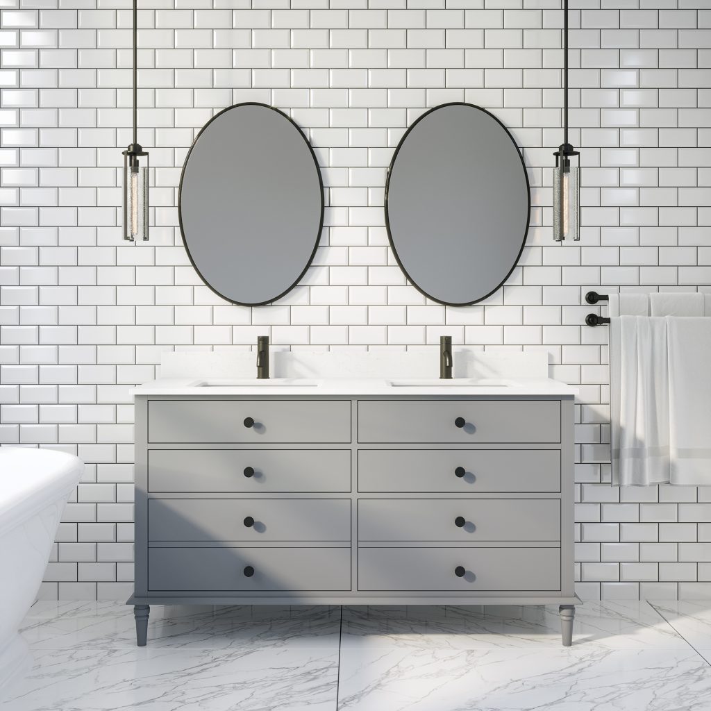 bathroom vanity with integrated power bar