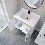 Hayden 36-inch Bathroom Cabinet in White showing the sink and countertop from an Overhead view