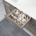 Katie 72-inch Bathroom Cabinet in French Grey showing the removable drawer organizer