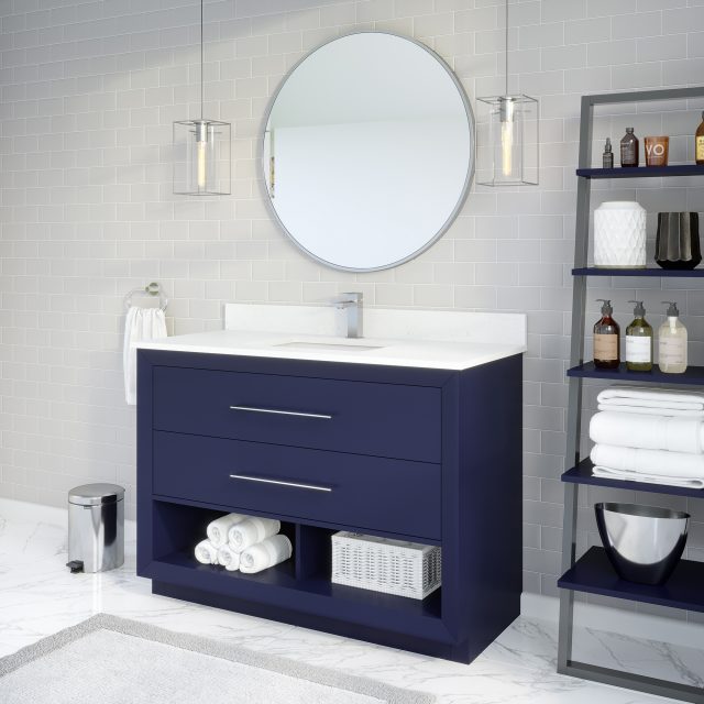 Ronaldo 48-inch Bathroom Cabinet in Navy-Blue Side Angle Image