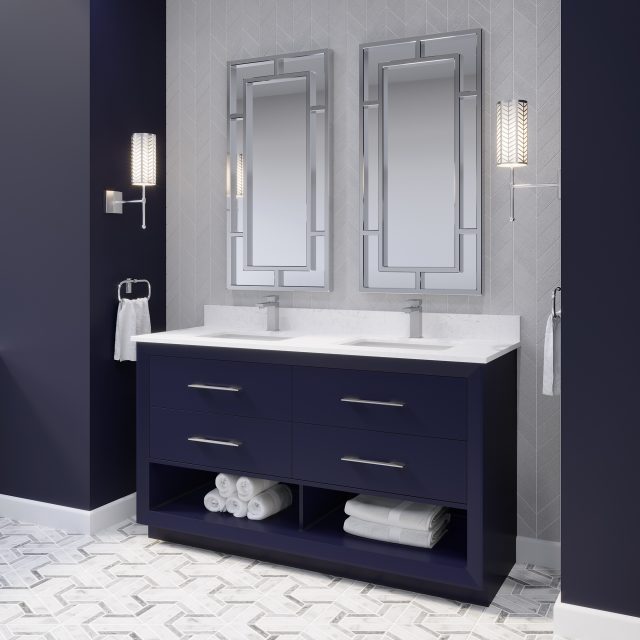 Ronaldo 60-inch Bathroom Cabinet in Navy-Blue Side Angle Image