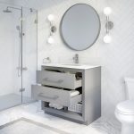 Ronaldo 36-inch Bathroom Cabinet in Oxford Grey with drawers opened