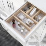 Thomson 60-inch Bathroom Cabinet in White showing the removable drawer organizer