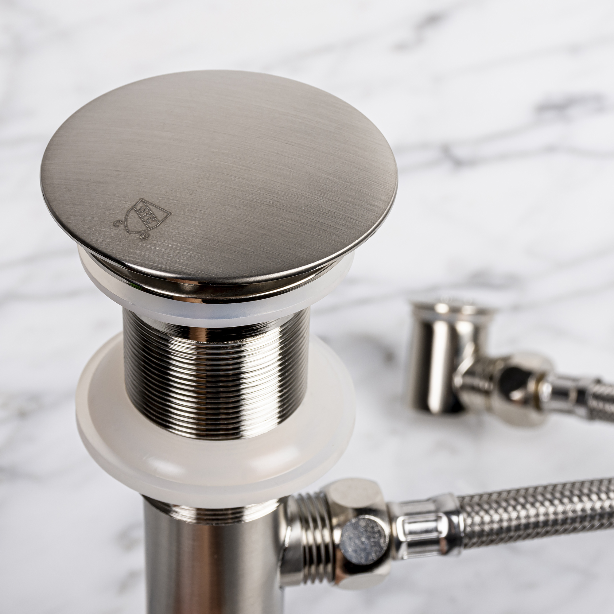 Brushed Nickel Glass Top Drain