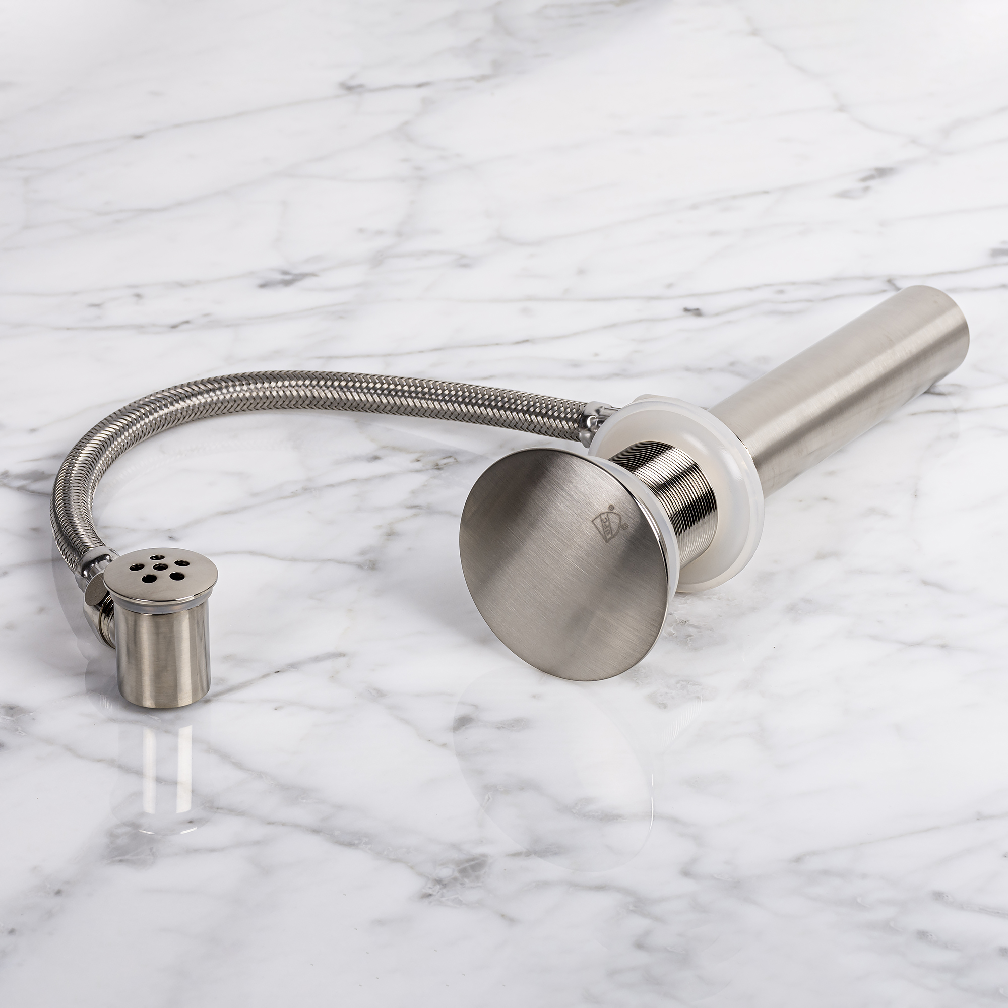 Brushed Nickel Glass Top Drain