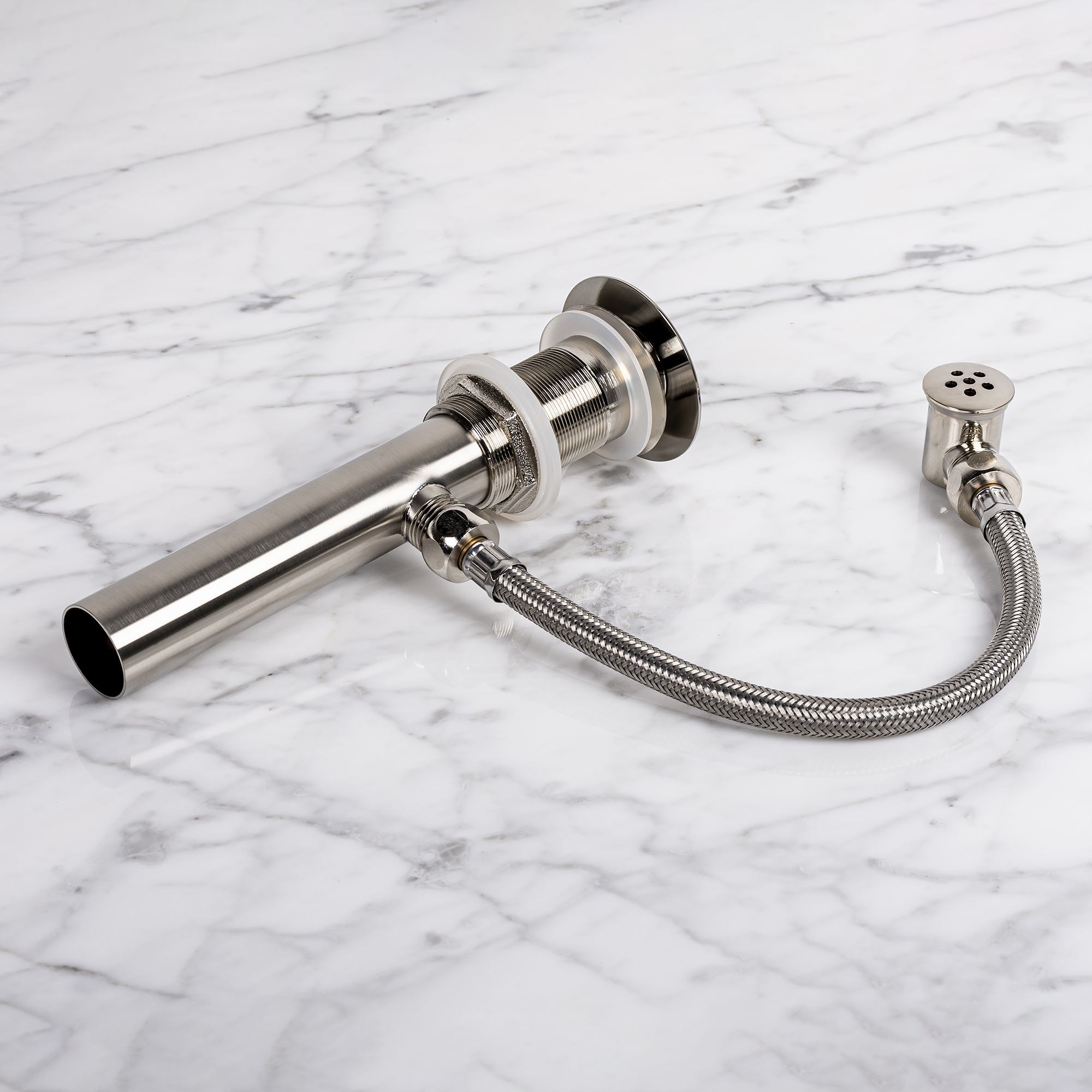 Brushed Nickel Glass Top Drain