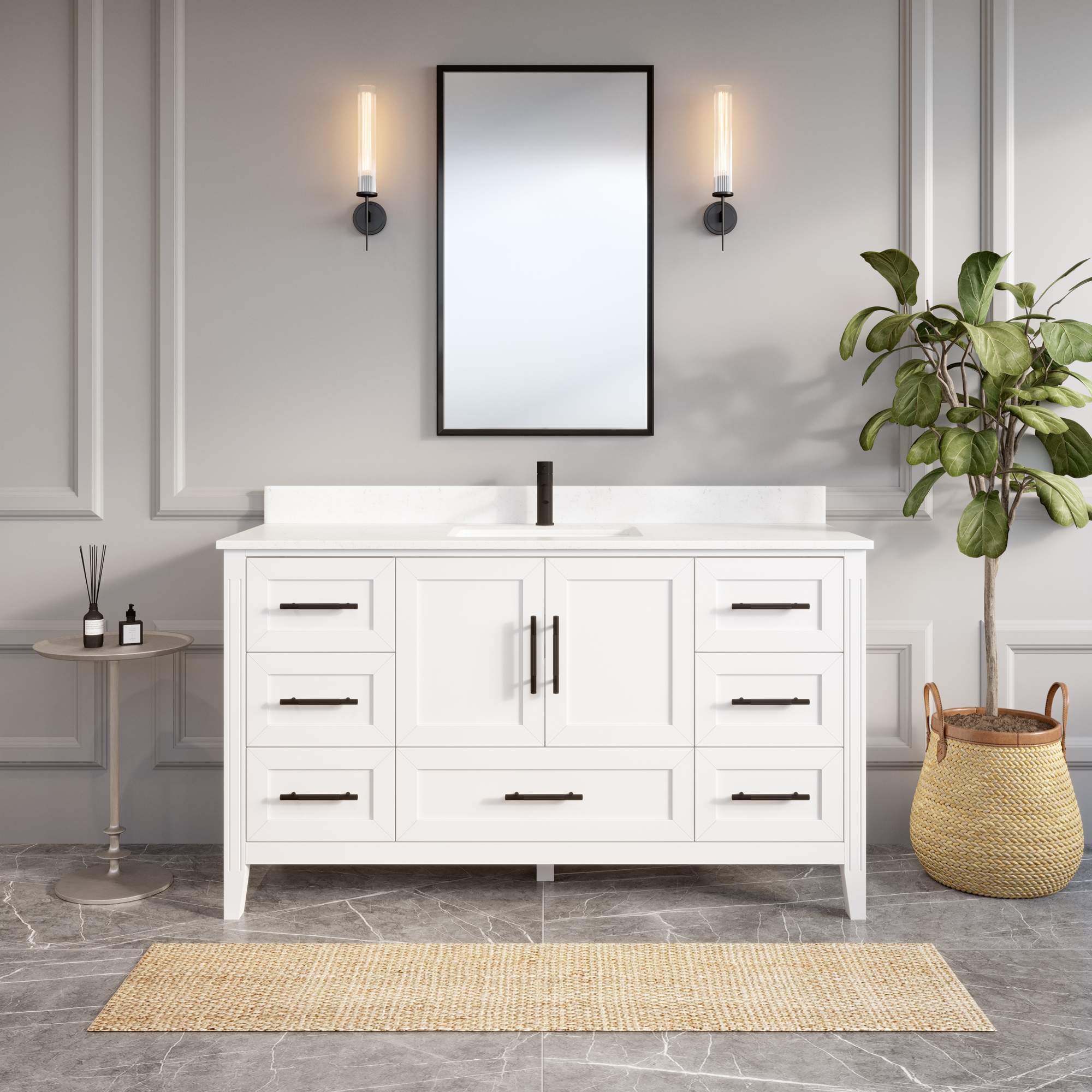 Hudson 60 Bathroom Vanity with Power Bar & Drawer Organizer - Ikou Inc.