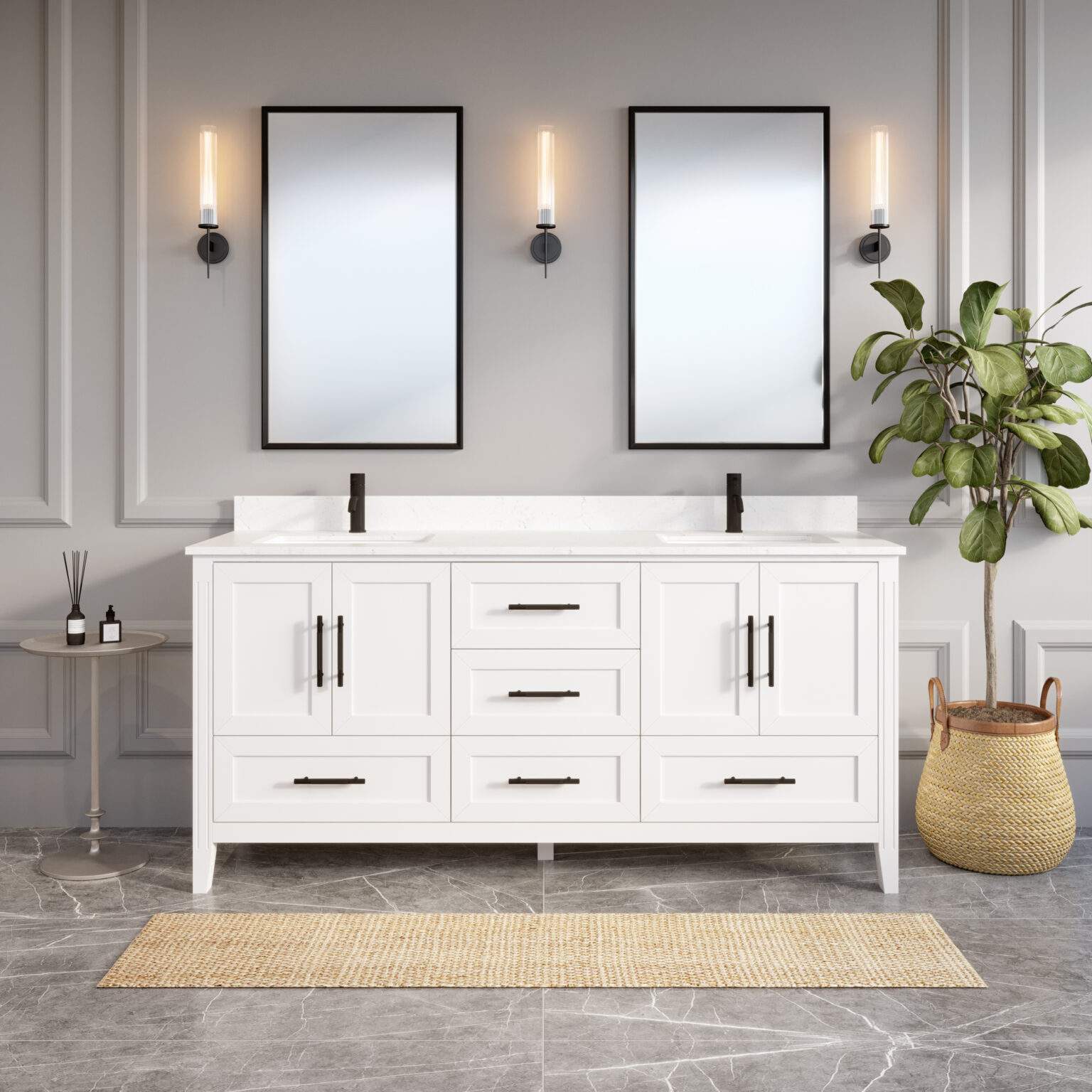 Hudson 72 Bathroom Vanity with Power Bar & Drawer Organizer - Ikou Inc.